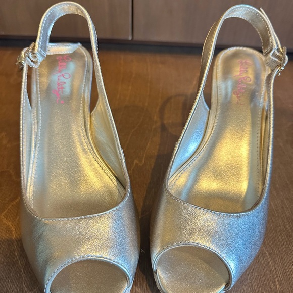 Lilly Pulitzer Metallic Gold Platform Shoes New - Picture 7 of 7